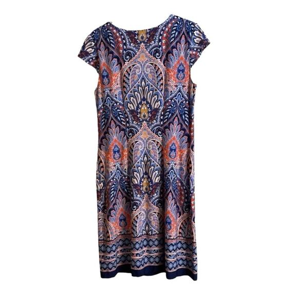 Liz Claiborne Dress Purple Multicolored Paisley Sheath Short Sleeve Travel Work - Picture 6 of 9